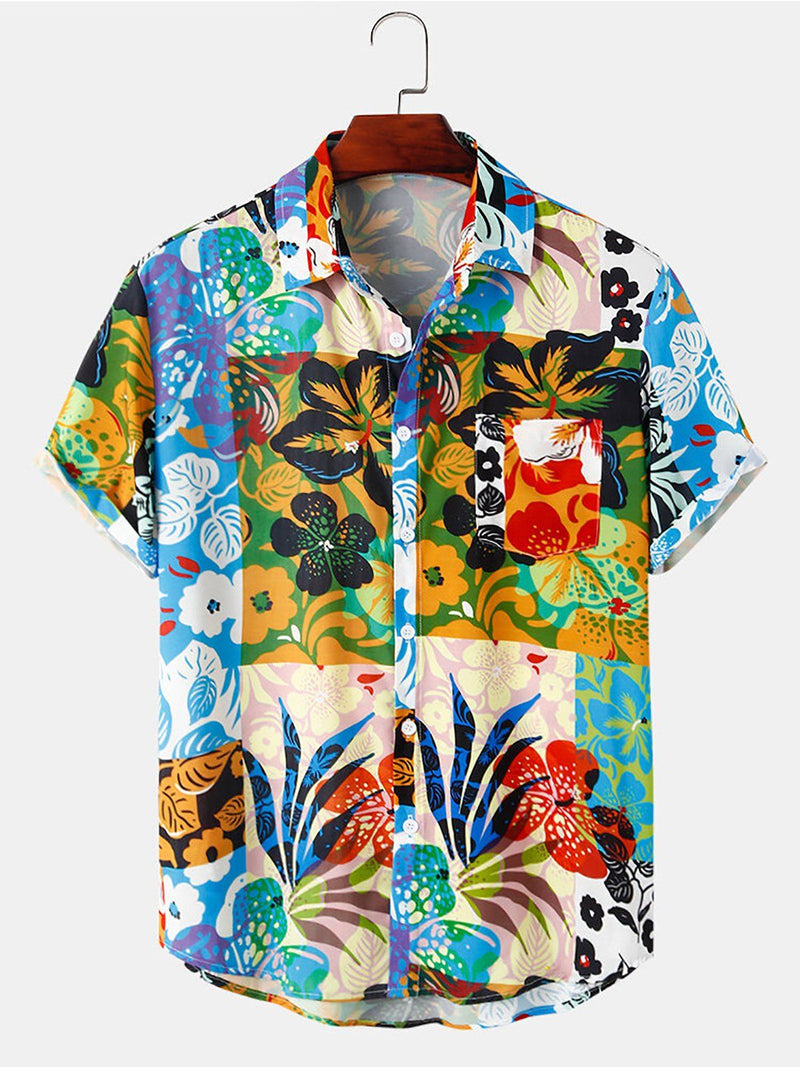 Blue-Leaf Point Style Printed Summer Shirts for men