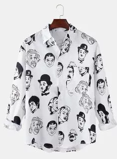 Black Cat Printed Plain Lapel Casual  Shirts