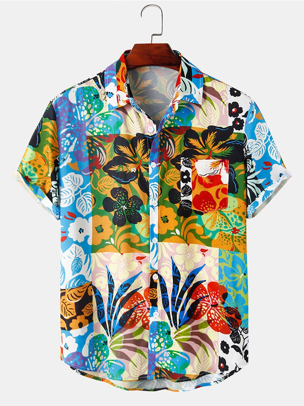 Blue-Leaf Point Style Printed Summer Shirts for men