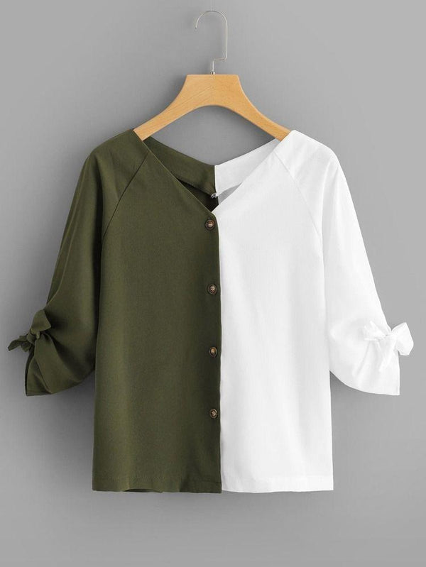 Color Block Knot Detail Blouse & Top's