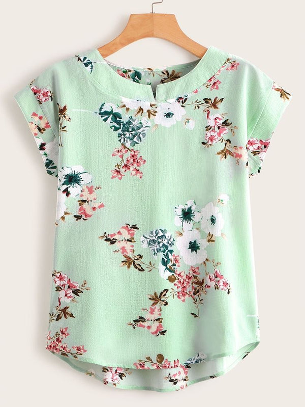 Floral Print High Low Top