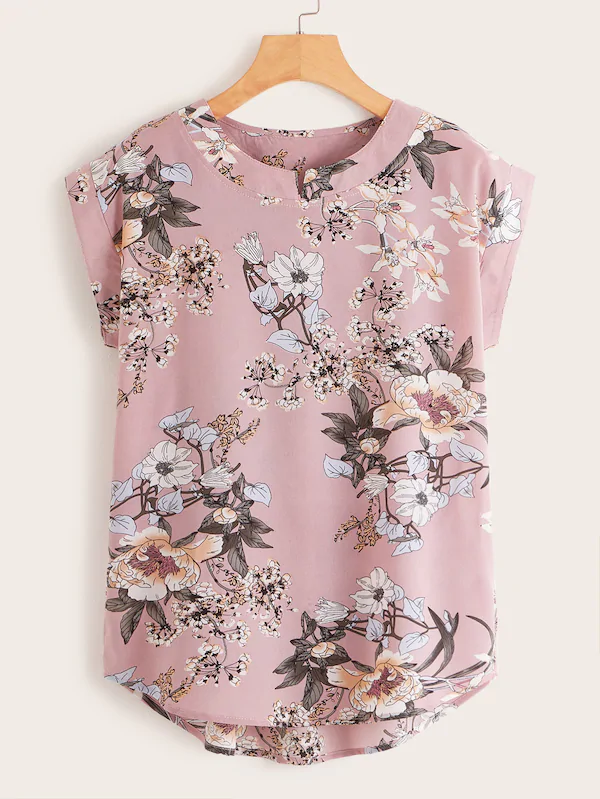 Floral Print High Low Top