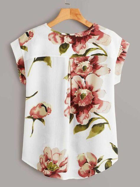 Large Floral Print High Low Top